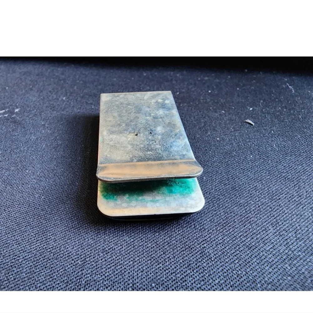 Handmade Navajo Money Clip Inlaid Real Turquoise Coral Lapis Lazuli Onyx Used